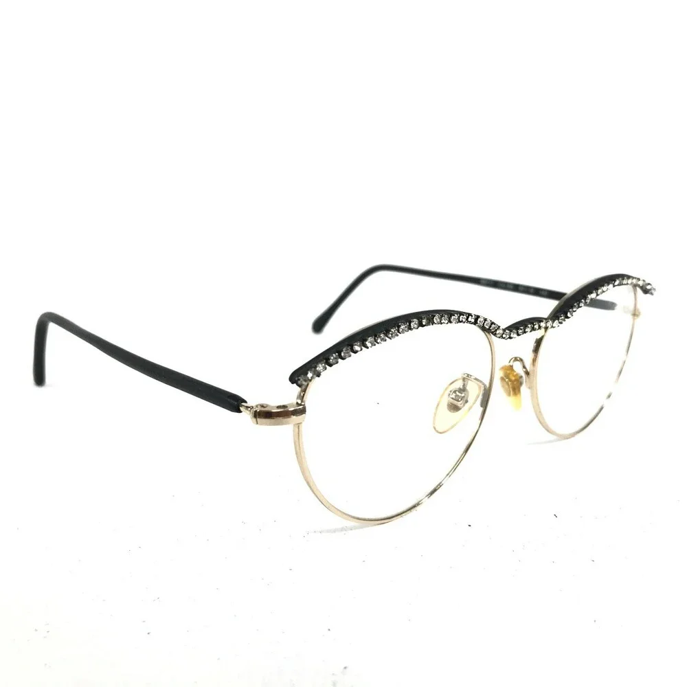 Blumarine BM17 COL.BS Eyeglasses Frames Black Gold Round Crystals 50-18-140
